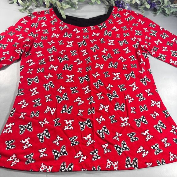 Disney Minnie Mouse Bows Blouse Top Open Back Bowknot Knit Shirt Polka Dot - Picture 2 of 10